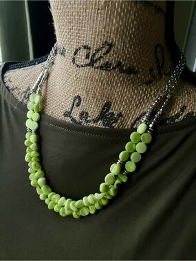 Green shell and silver beaded necklace